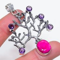 Natural Ruby(Simulated), Amethyst 925 Sterling Silver Jewelry Pendant 2.60  u6k98