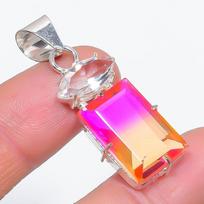 Natural Bi-Color Tourmaline, Topaz 925 Sterling Silver Pendant 1.69  G7T93