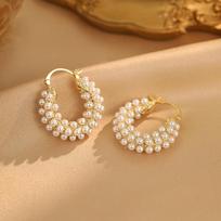 Korean exquisite fashion high-end pearl round ear buckle light luxury niche design sense fashion gentle versatile earrings women 14k
