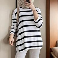 GMXIA Casual Baggy Plus Size Long-sleeved Striped Top S juoda