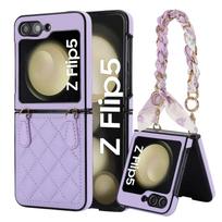 Leather Case for Samsung Galaxy Z Flip 3 4 5 5G Flip5 Flip4 Scarf Carrying Wristband Strap Protection Fashion ZFlip5 Cover For Samsung Z Flip 5