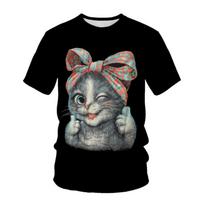 Spring Summer T-shirt Little Lazy Cat Men's Women's T-shirt 3D Digital Printed Round Neck Short Sleeve Shirt S