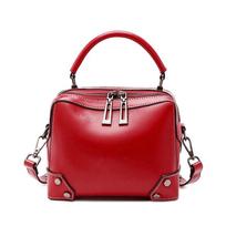 Oil Wax Spliced Genuine Leather Women's Bag All-match Cowhide Hand Bill Shoulder Crossbody Bag raudona