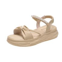 Fashion Women's Sandals Pearl Women Shoes Comfortable Beach Shoes Pull on Sandals Summer New Platform Versatile Shoes 35 geltona