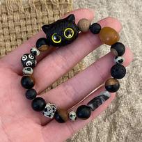 Cute Little Black Cat Bracelet For Women Men  Funny Cartoon Animal Beaded Bracelet Trendy Couple Friend Jewelry Gifts juoda
