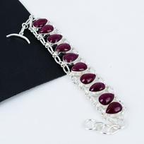 Red Ruby Gemstone Handmade 925 Sterling Silver Bracelet, Red Ruby Bracelet For Wife , Unisex Bracelet, Birthday Gift Fot Wife 8" raudona