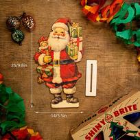 Wooden Christmas Santa Claus Table Decoration - Xmas Sign Tray Decor Shelf, Home Winter Holiday Party Dinner raudona