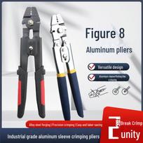 8 formų aliuminio rankovių užspaudimo replės, skirtos vieliniams lynams ir jūriniams žvejybos kabliams. 8-shaped Sleeve Pliers Red & Black Handle