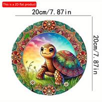 2D flat 20*20cm1pc Whimsical Turtle Vibrant Ocean Theme Vintage Round Wall Art plaque, Wooden Sign with Colorful Mandala Background, Great for Family 20*20cm