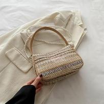 New Fashion Straw Weaving Fashion Personality Braided Pearl Hand-held Shoulder High-value Crossbody Small Square Bag
