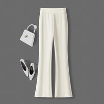 Women’s High-Waist Elastic Flare Pants - New Spring 2025 Collection Off-White/Long Pants