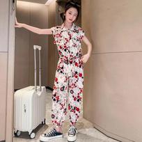 Girls' Children's Clothing Summer Summer Chiffon Suit Western Style Fashion Two-piece Sleeve Big Children 170 raudona