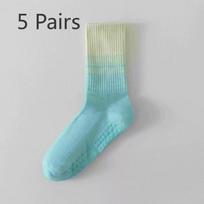 5 Pairs of Women's Yoga Socks with Shark Pants Point Glue Non Slip Pilates Exercise Fitness Mid Tube Gradient Socks 5 Pairs