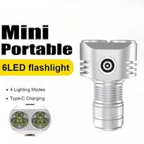 Mini galingas 6 LED žibintuvėlis 4 režimai nešiojamas mažas žibintas kempingui avarinis žibintuvėlis USB įkraunami žibintai su magnetu gale Silvery-No battery