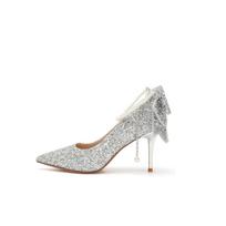 Autumn Women's Pumps Luxurious Rhinestone Bow Sequin Pearl Chain Comfortable High Heels Ladies Party Wedding Shoes 35