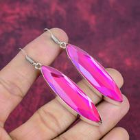 Mystic Topaz 925 kieto sterlingo sidabro auskarai, rankų darbo brangakmenių papuošalų auskarai, atminimo dienai 2.76 Inches rožinė