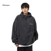 2025 New Sweatshirt Hong Kong Style Loose Simple Hooded Sweatshirt Cardigan Unisex Trendy Stylish Versatile M tamsiai pilka spalva