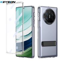 KEYSION Transparent Case for Huawei Mate X6 X5 X3 Hard PC Metal Kickstand Shockproof Phone Cover with Glass Screen Protector for Huawei Mate X6 juoda
