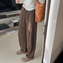 Herringbone Drawstring Wide-Leg Pants - Autumn/Winter Loose Fit with Small Slit Small kava
