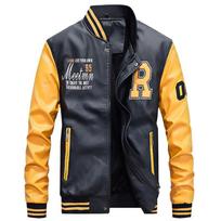 Men's Trendy PU Leather Baseball Jacket - Stand Collar, Spring/Autumn 2019 Edition 3XL geltona