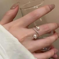 Exquisite Pearl & Zircon Open Ring - Elegant High-End Design for Women
