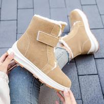 New women's velvet snow boots casual mid-tube boots warm cotton shoes Cotton boots large size 43 D329 36 chaki