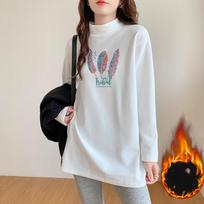 Semi-turtleneck Medium and Long German Velvet Bottoming Shirt for Women's Autumn and Winter with White Printed T-shirt Thickened Warm Top S
