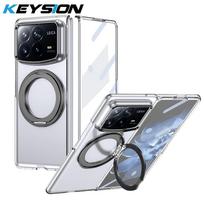 KEYSION 360° Rotating Magnetic Ring Stand Case for Xiaomi MIX Fold 4 Transparent Hard PC Phone Cover with Glass Screen Protector for Xiaomi MIX Fold 4 juoda