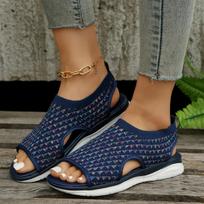 Vasaros moteriški batai Tinklelio megzti Žuvies burna Retro Kvėpuojantys Didelio dydžio Tuščiaviduriai Įslystami Zapatos De Mujer Platforminiai sandalai Zapatos 36 mėlyna