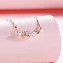 Hearts Pearl Necklace Women's Retro Light Luxury Love Bead French High Design Sense Necklace