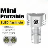 USB Įkraunamas LED Žibintuvėlis Prožektorius Vandeniui atsparus Kempingui Lauke Kišeninis Žibintuvėlis Šviesa Aliuminio Lydinio Mini Žibintuvėlis Lempa 6LED-18350 battery