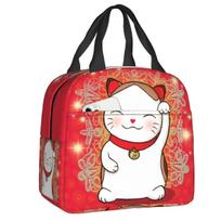 Miela Maneki Neko mojuojanti izoliuota pietų krepšio-rankinės moterims Japonijos laimės katė Daugkartinio naudojimo terminis aušintuvas Bento dėžutė Kempingas Kelionės 22x20x13CM mėlyna