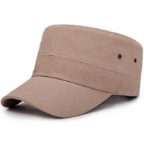 Men's Breathable Cotton Adjustable Flat Cap with Eyelets and Metal Label Adjustable gray