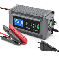 12V/24V 10A Car Battery Automatic Charger Wet Dry Lead-Acid Lithium LCD Display Smart for Truck Motorcycle Charging Battery Test EU Plug juoda