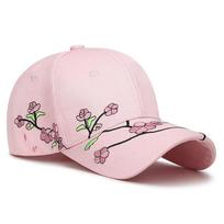 Hat women's new national tide cap sunshade sun hat spring and autumn plum blossom embroidery national style curved brim baseball cap Adjustable rožinė