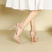 Zapatos de tacón alto de verano de moda para mujer, en tallas grandes y colores sólidos, ideales para bodas y fiestas 35 smėlis