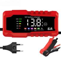 Color Screen Car Battery Charger 6A 12V Car and Motorcycle Battery Charging Device Lead-acid Battery Smart Repair EU Plug raudona