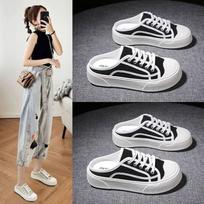 Lazy bag head half slippers women's summer wear 2024 new breathable canvas shoes one pedal thick-soled muffin white shoes 35 juoda