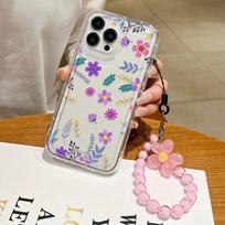 Soft Flower Case for Samsung A55 5G A54 A53 A73 A34 A33 A15 A14 A13 S24 Ultra A12 A32 A52 S23 S22 S21 S20 FE Wrist Strap Covers For S22(5G) white