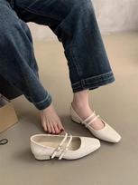 Ultra-Soft 2025 Spring Mary Jane Shoes: Double Buckle Strap, Square Toe, Low Thick Heel, Shallow Slip-On for Women 35 pilkšvai balta