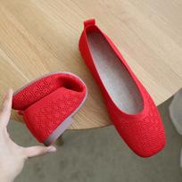 Stretch Knit Fabric Shoes Hollow Fabric Ballet Flats Patchwork New Women Flat Heel Anti Skid Breathable Loafer Femalety76 35 raudona