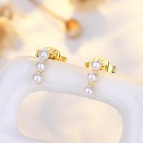 Small Bow and Pearl Simple Temperament Earrings for Women Copper Gold Plated