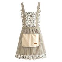 Yousheng Elegant Princess Apron Stain-Resistant Floral Apron with Adjustable Straps & Pockets Breathable Cooking Gardening Bib Apron for Women žalia