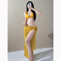 3 Pieces Micro Bikini Set Bikini Sexy Women Swimsuit Long Skirt Female Swimwear Bathing Suit Beachwear Cover Ups S geltona