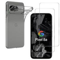 Case for Google Pixel 8a and 2 Tempered Glass Screen Protector Film Phonillico skaidri