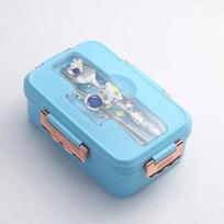 3Grids Bento Box Cute Animal Shape Sandwich Snack Food Container with Spoon Chopstick Portable Leakproof Lunch Box for Children mėlyna
