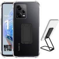 Case for Xiaomi Redmi Note 12 Pro 5G Transparent Silicone Shockproof with Foldable Metal Stand Black