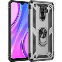 Coque - Argente - Pour Redmi 9 - Rigide - Anneau de support en métal - Silicone