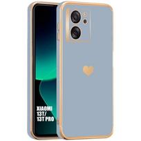 Case - E.F.CONNECTION - for Xiaomi 13T/13T Pro - Shockproof - Silicone TPU - Gold Plated Heart Pattern - Blue
