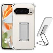 Case for Google Pixel 9 Pro - Ultra Slim Shockproof Silicone with Adjustable Silver Metal Stand